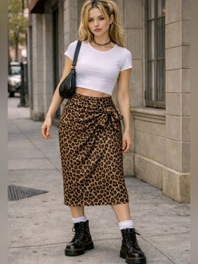 Leopard Print Dark Fem 90s Revival Wrap Statement Skirt Medium
